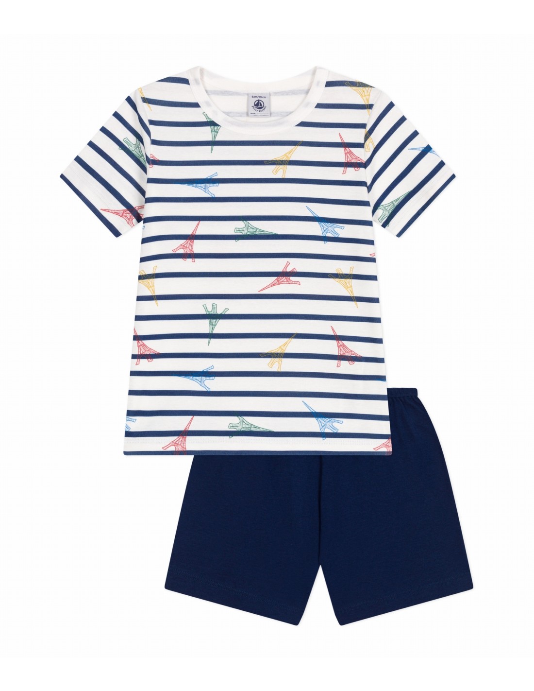 Petit Bateau - Combicourt Bébé Col Vareuse Rayé Coton Ultra Doux - Mixte Garçon Fille